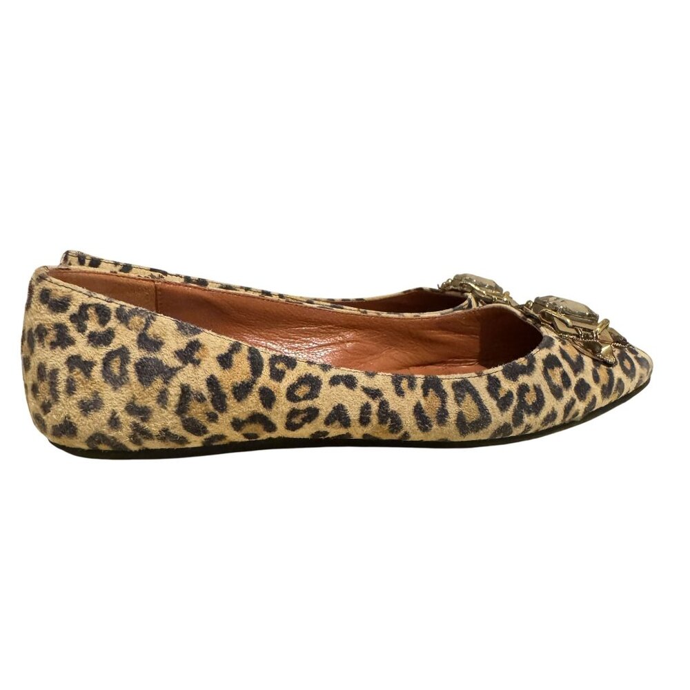 Oscar De La Renta Loafers Women's Animal Print Brown Crystals Calf Hair Size 38